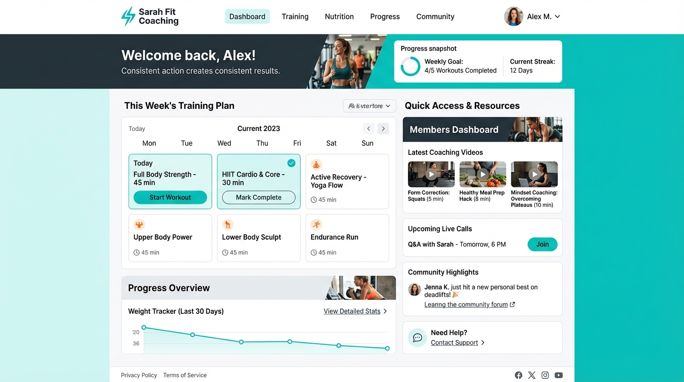 Sarah Fit Coaching Dashboard preview